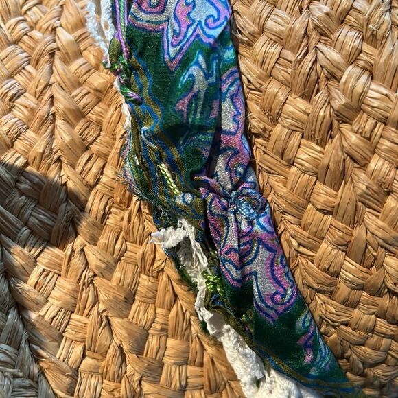 Hand Crafted head scarf hat band antique silk lace embroidered Multi floral main image 11